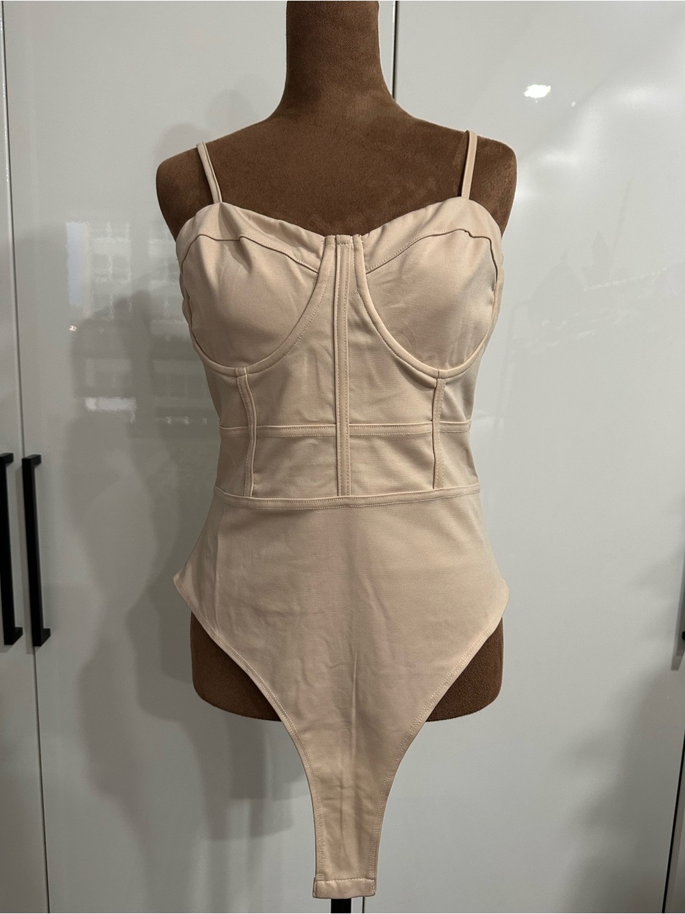 SHEIN Cream Bustier Spaghetti Strap Bodysuit